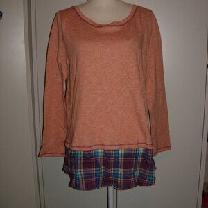 ODDY Orange Plaid Hem Sweatshirt